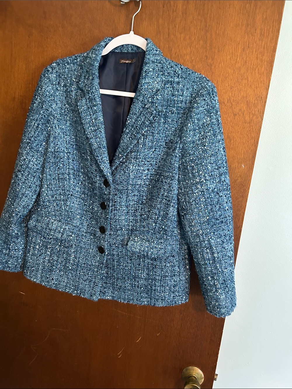 Textured Blue Tweed Women's Blazer Jacket